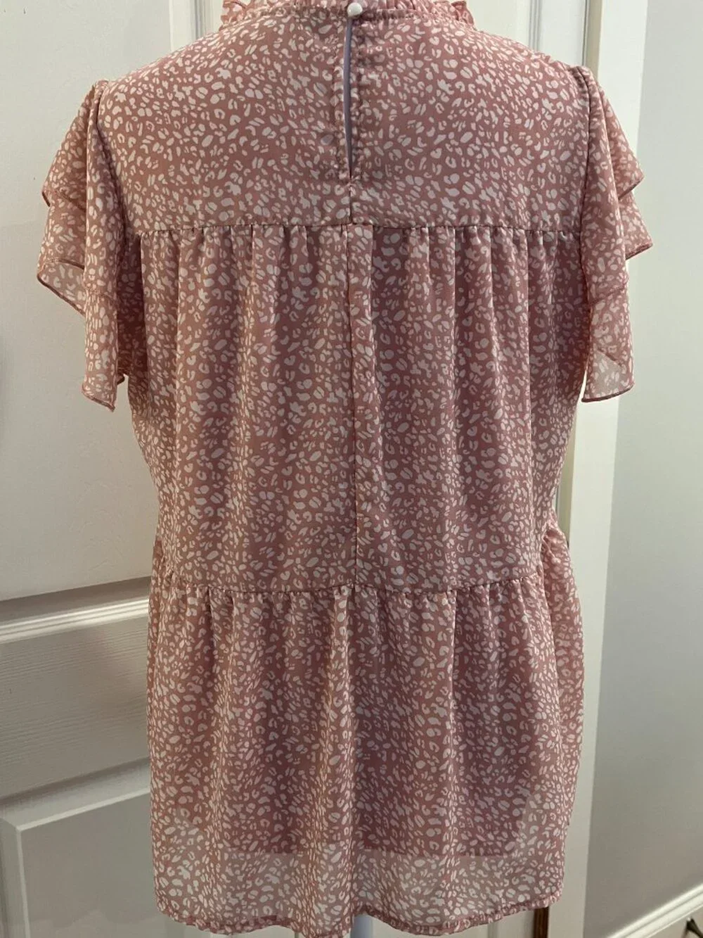 PRETTYGARDEN Pink Floral Chiffon Mock Neck Blouse Size M